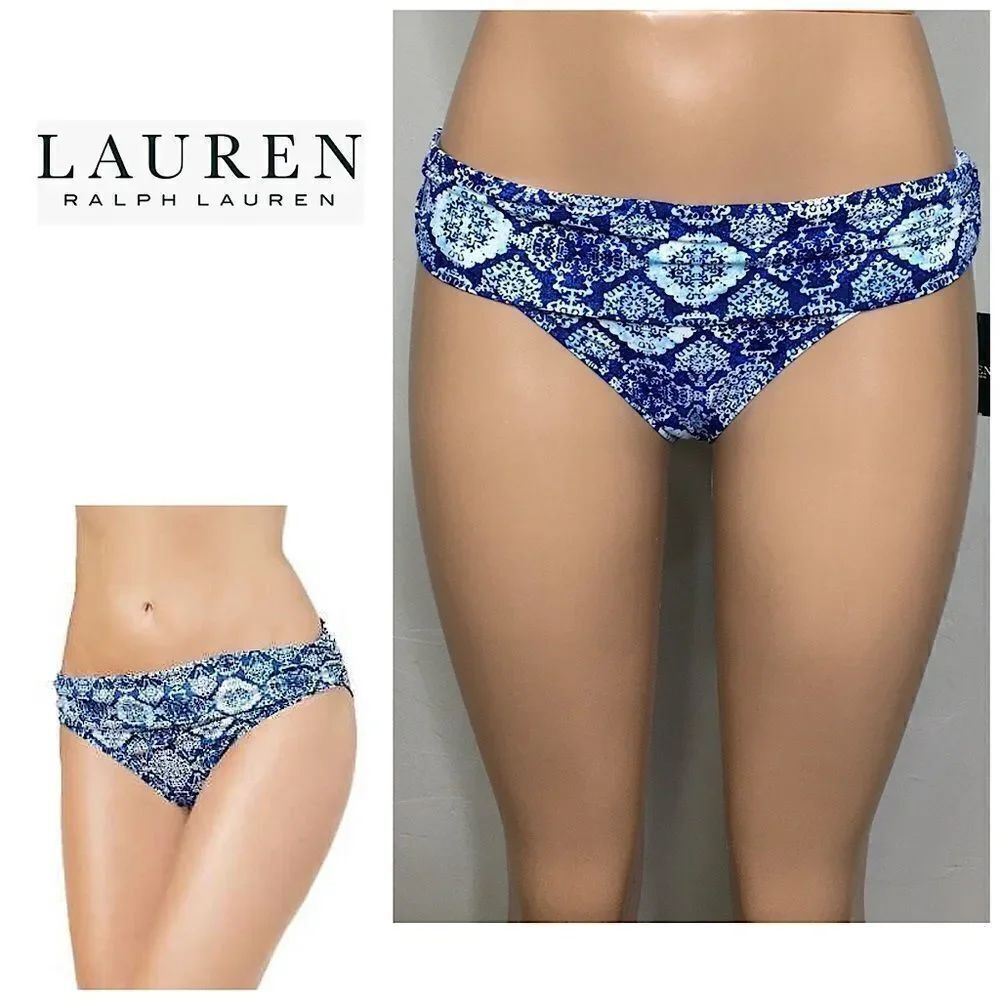 New. Lauren Ralph Lauren blue tile bikini bottoms.
